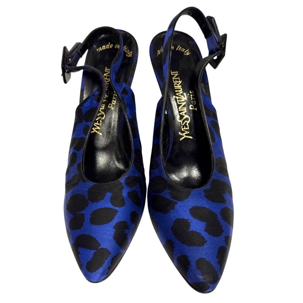 Yves Saint Laurent Slingback Women's Pumps Heels Shoes Blue Animal Print 8.5 - Picture 2 of 8